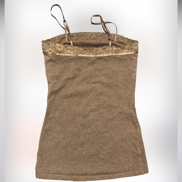 Express Brown Lace Trim Tank Top w/Built in Bra & Adjustable Straps SZ XS - Picture 2 of 6